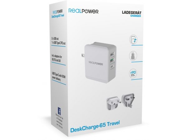 DeskCharge-65 RealPower Travel Charger 3-Port 65W White