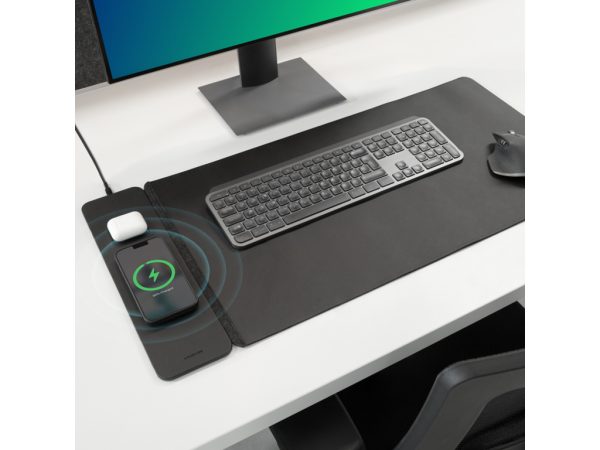 Mobilize PU Leather Desk Mat with Magnetic Wireless Charger 15W Black