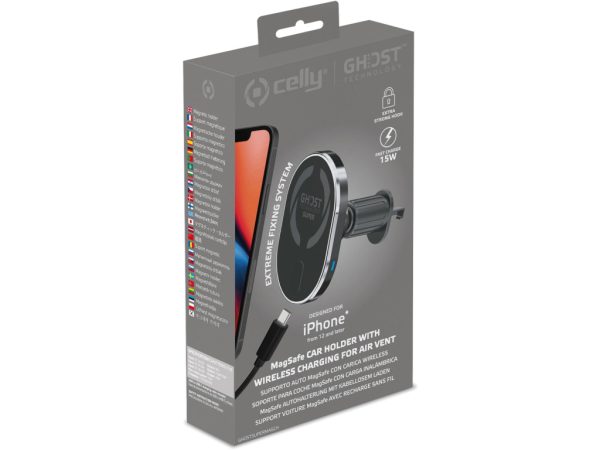 Celly GhostSuperMag MagSafe Wireless Car Charger Holder Black