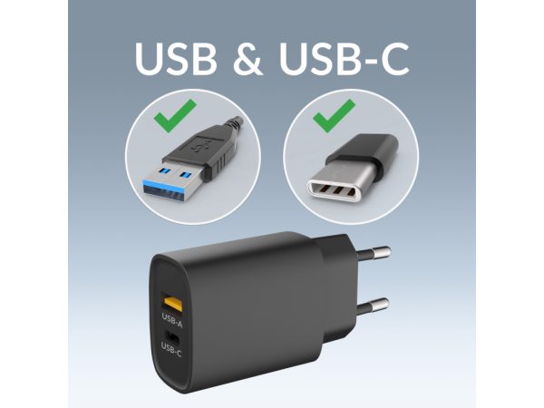 Mobilize Wall Charger USB-C + USB 25W with PD/PPS Black (BULK)