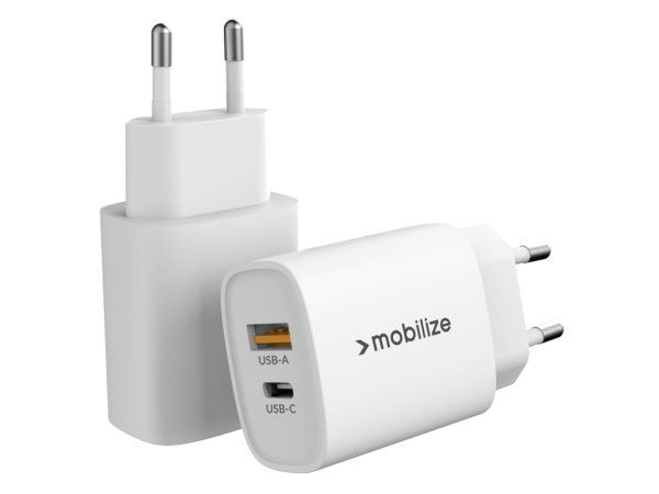 Mobilize Wall Charger USB-C + USB 25W with PD/PPS White (BULK)