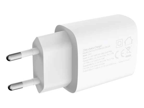 Mobilize Wall Charger USB-C + USB 25W with PD/PPS White (BULK)