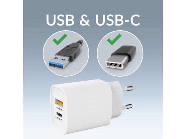 Mobilize Wall Charger USB-C + USB 25W with PD/PPS White (BULK)