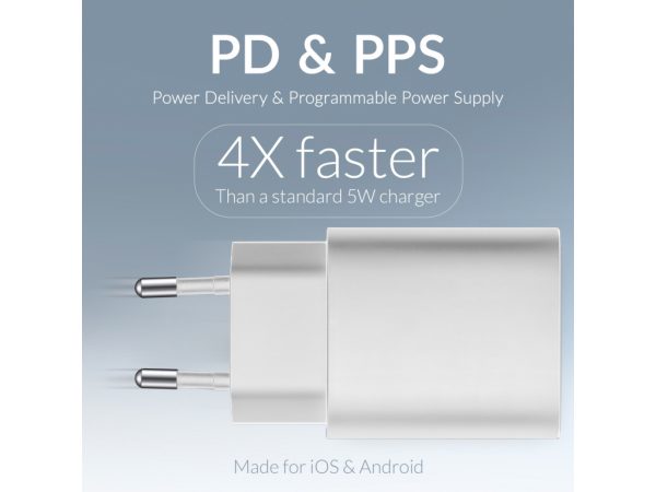 Mobilize Wall Charger USB-C + USB 25W with PD/PPS White (BULK)