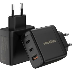 Mobilize Wall Charger 2x USB-C + 1x USB GaN 65W with PD/PPS Black