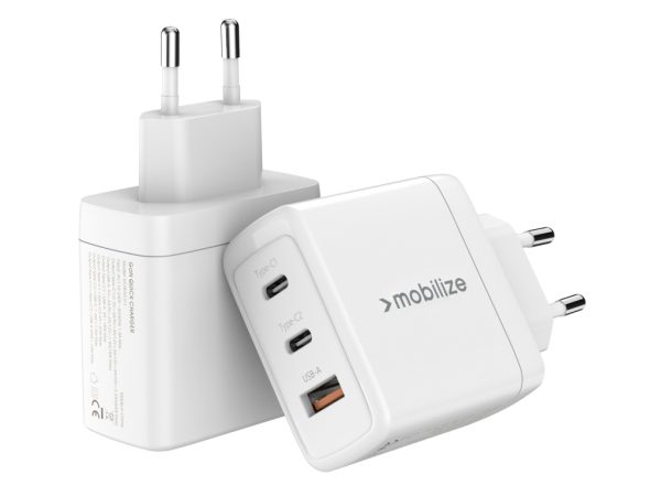 Mobilize Wall Charger 2x USB-C + 1x USB GaN 65W with PD/PPS White