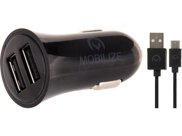 Mobilize Car Charger Dual USB 2.4A 12W + 1m USB-C Cable Black