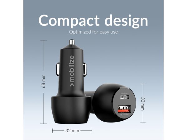 Mobilize Car Charger USB + USB-C 48W with PD/PPS and QC Black