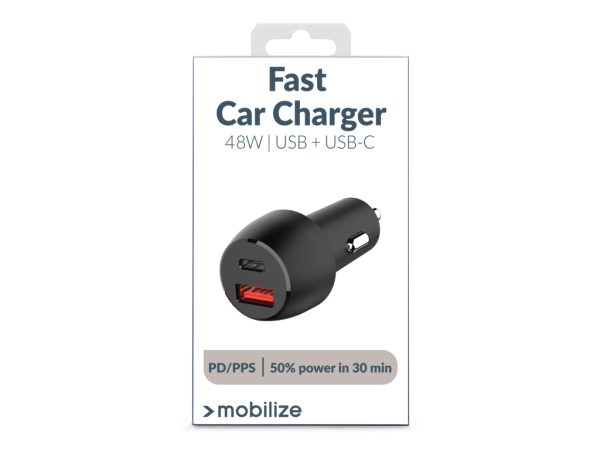 Mobilize Car Charger USB + USB-C 48W with PD/PPS and QC Black