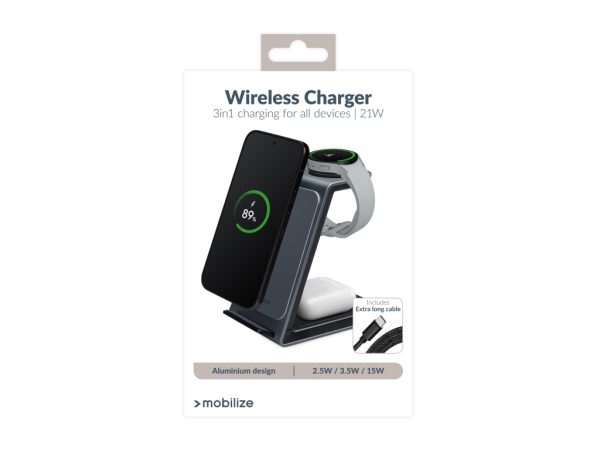 Mobilize 3in1 Aluminium Wireless Charger Station 15W