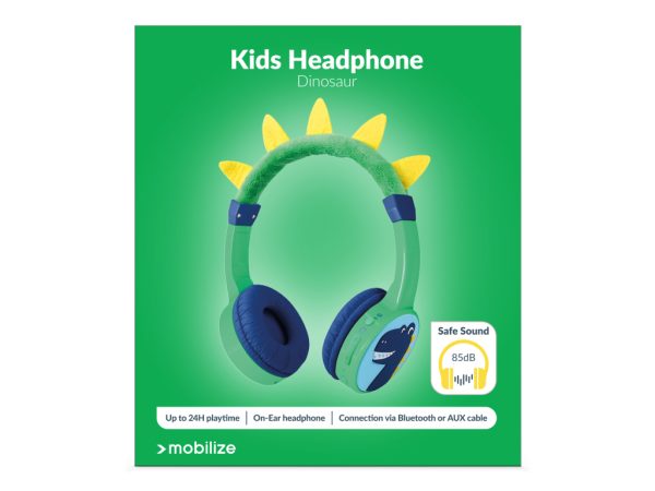 Mobilize Wireless/Wired Over Ear Kids Headphone 85dB Dinosaur