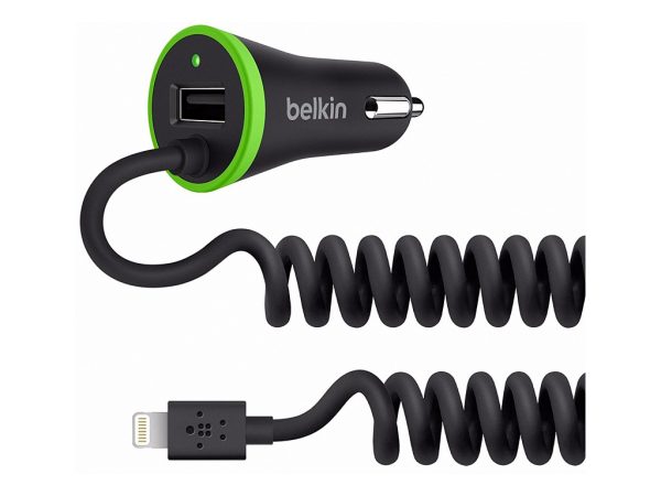 Belkin Car Charger with USB Port + Coiled Lightning Connector 3.4A Black